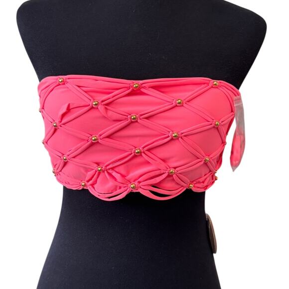 New PQ Women's Gelato Pink Brynn Beaded Bandeau Bikini Top Size D - Picture 1 of 8